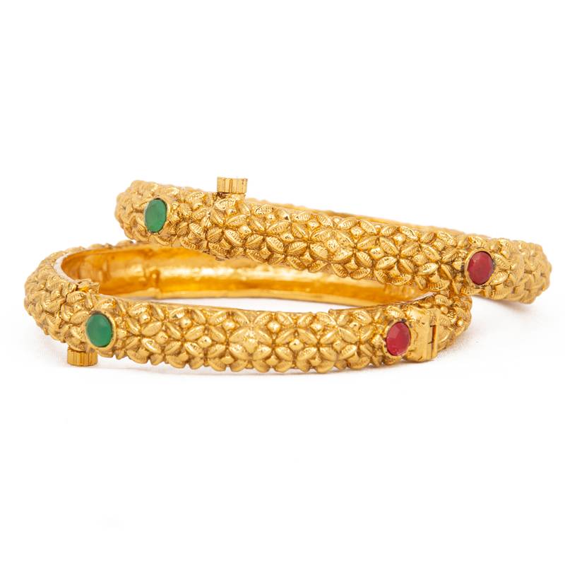 Rajwadi Gold Plated Brass Openable Kada/Bangles Set