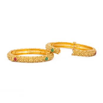 Rajwadi Gold Plated Brass Openable Kada/Bangles Set 3