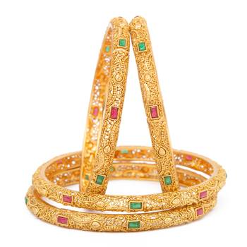 Rajwadi Gold Plated Brass Kada/Bangles Set 2