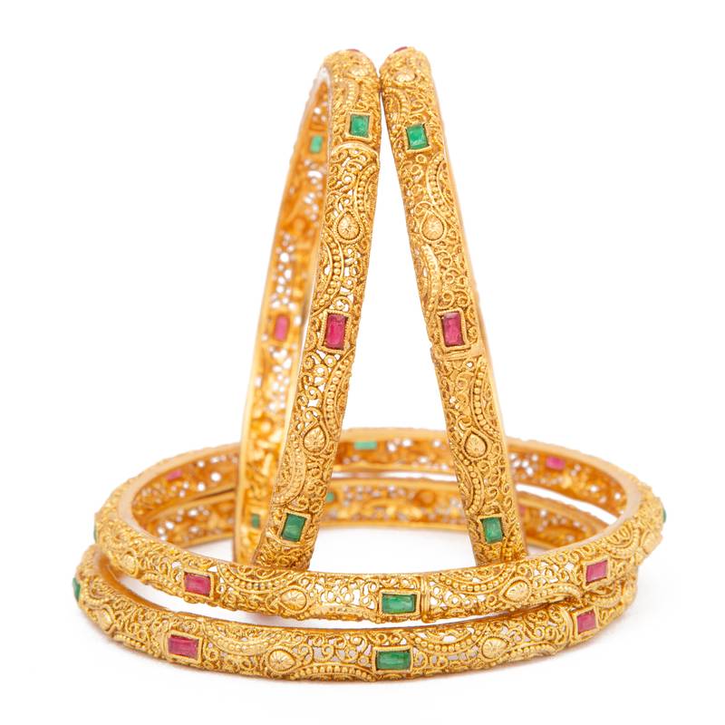 Rajwadi Gold Plated Brass Kada/Bangles Set