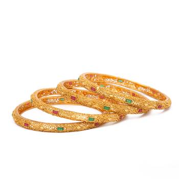 Rajwadi Gold Plated Brass Kada/Bangles Set 3
