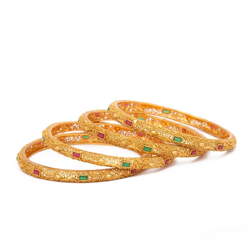 Rajwadi Gold Plated Brass Kada/Bangles Set
