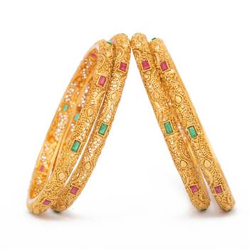 Rajwadi Gold Plated Brass Kada/Bangles Set 4