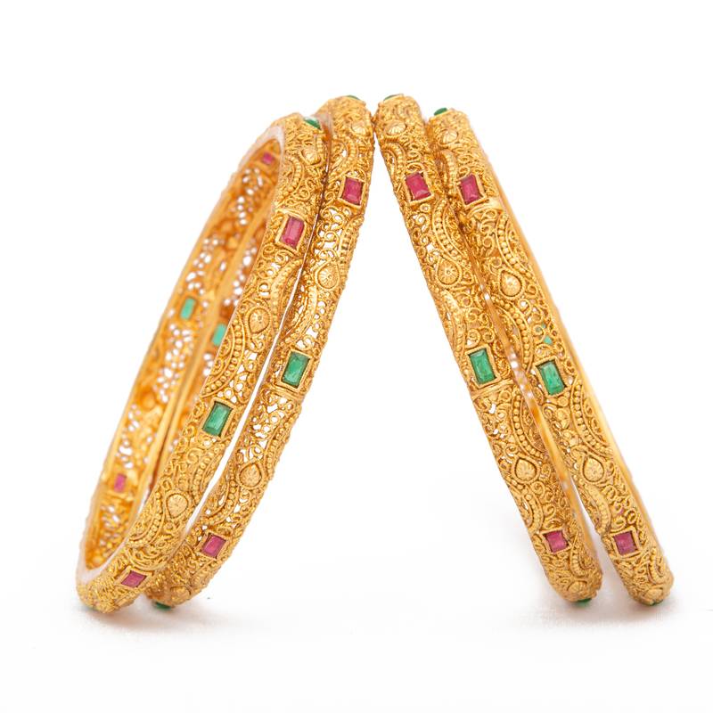 Rajwadi Gold Plated Brass Kada/Bangles Set