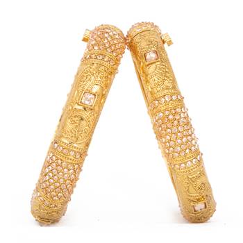 Rajwadi Gold Plated Brass Openable Kada/Bangles Set 2