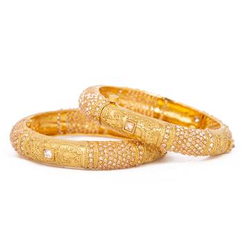 Rajwadi Gold Plated Brass Openable Kada/Bangles Set 3