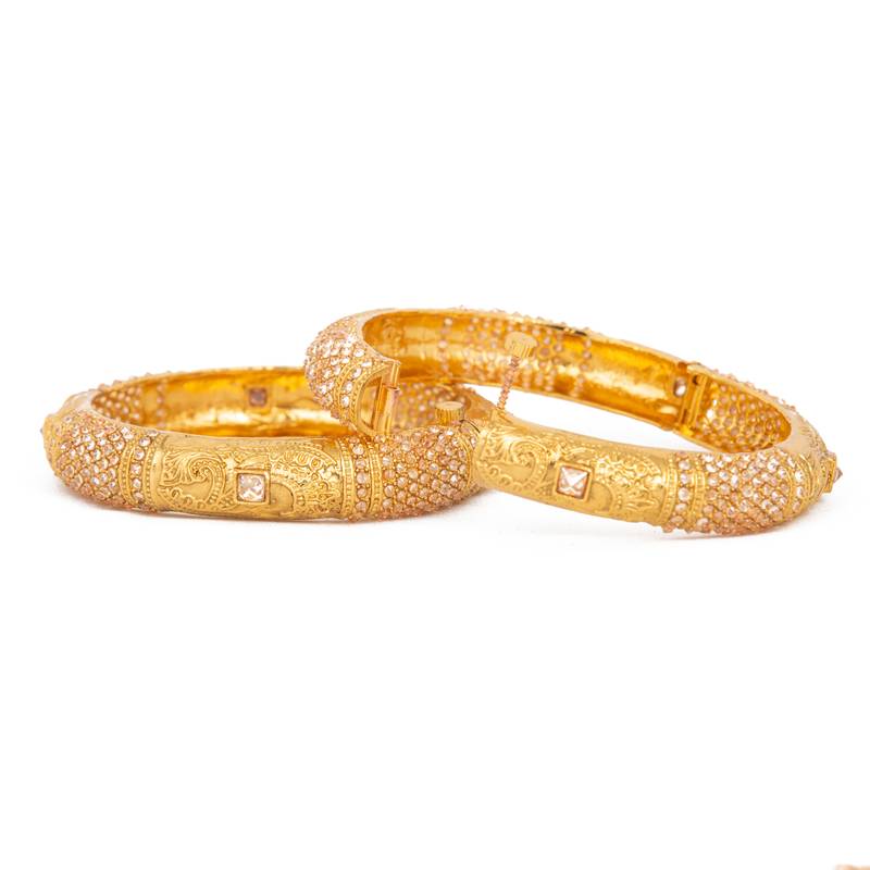 Rajwadi Gold Plated Brass Openable Kada/Bangles Set
