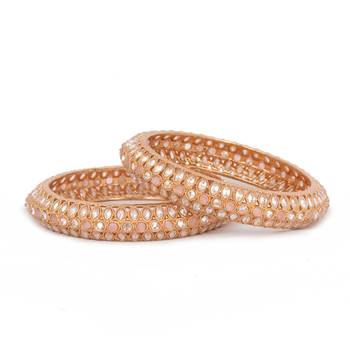 Radhhi Jewels Rose Gold Plated Kundan Work Brass Kada/Bangles Set 2