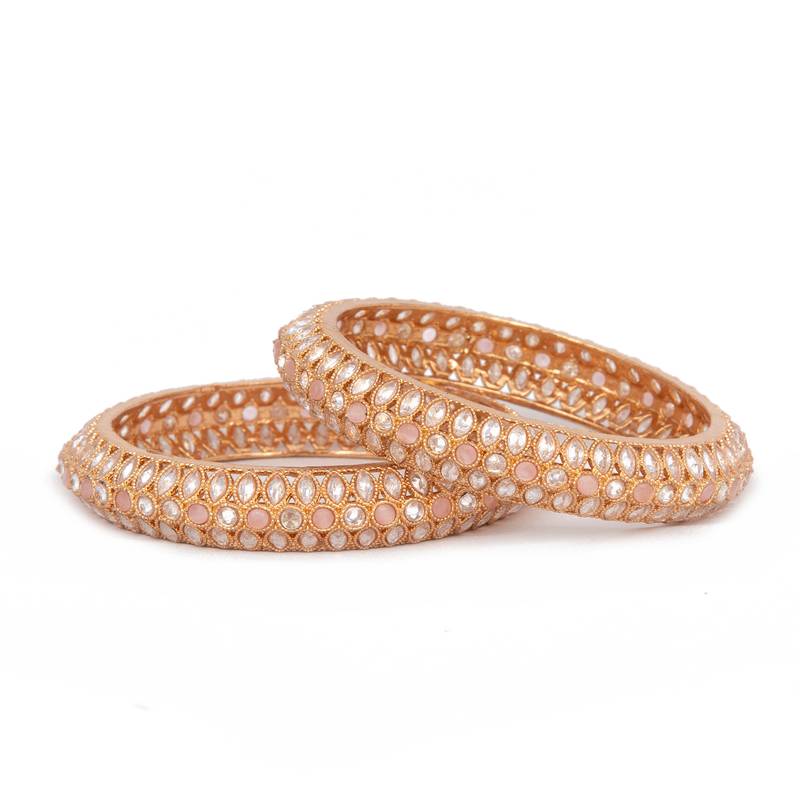 Radhhi Jewels Rose Gold Plated Kundan Work Brass Kada/Bangles Set