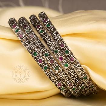 Silver Oxidised Brass Navratri Kada/Bangles Set 1
