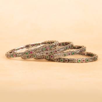 Silver Oxidised Brass Navratri Kada/Bangles Set 2