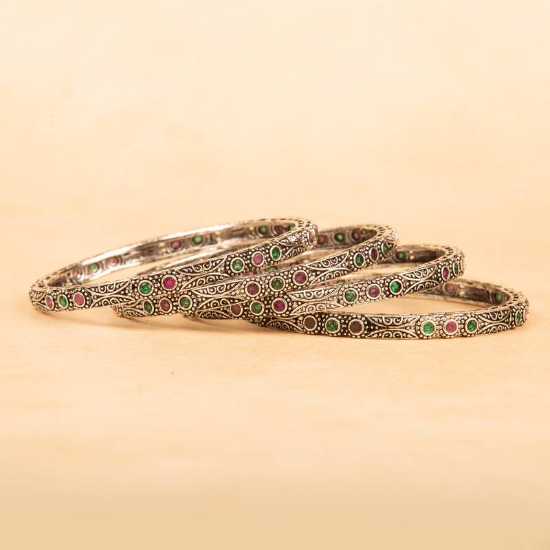 Silver Oxidised Brass Navratri Kada/Bangles Set
