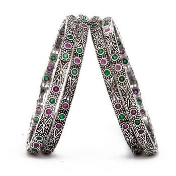 Silver Oxidised Brass Navratri Kada/Bangles Set 3
