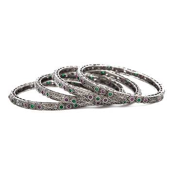 Silver Oxidised Brass Navratri Kada/Bangles Set 4