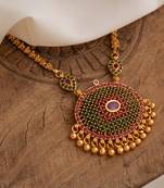  golden necklace with oval emerald pendant  one gram gold