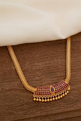 Radha's creations golden necklace with U-shape ruby pendant  one gram gold 1