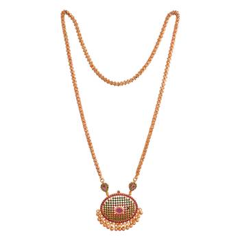  golden necklace with oval emerald pendant  one gram gold 3