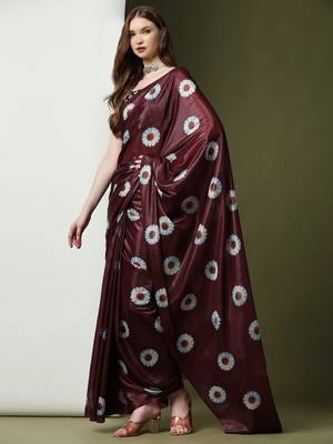 Wine Floral Saree 1