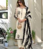 Beautiful White Pakistani Style Straight Suit For Women Ethnic Wear