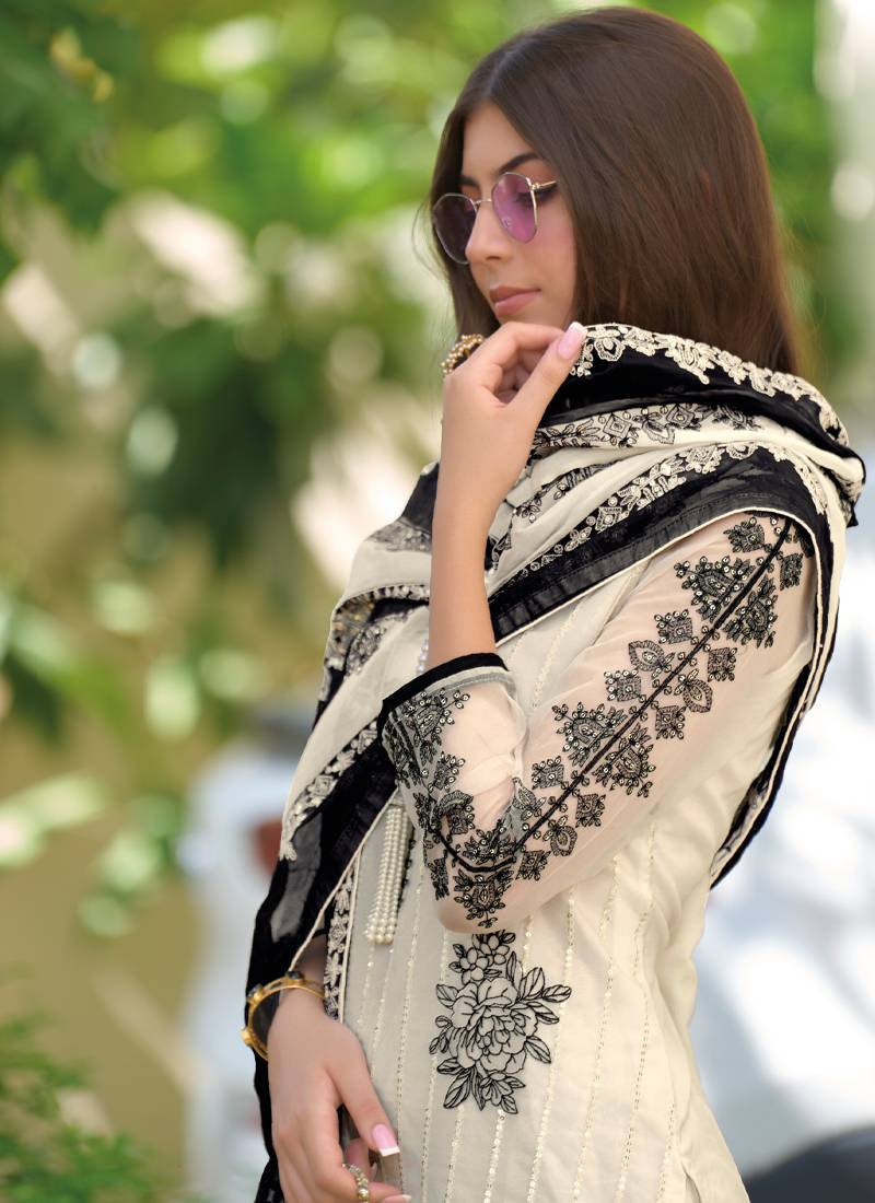 Beautiful White Pakistani Style Straight Suit For Women Ethnic Wear