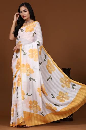 Yellow Flower Printed Saree