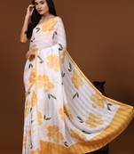 Yellow Flower Printed Saree