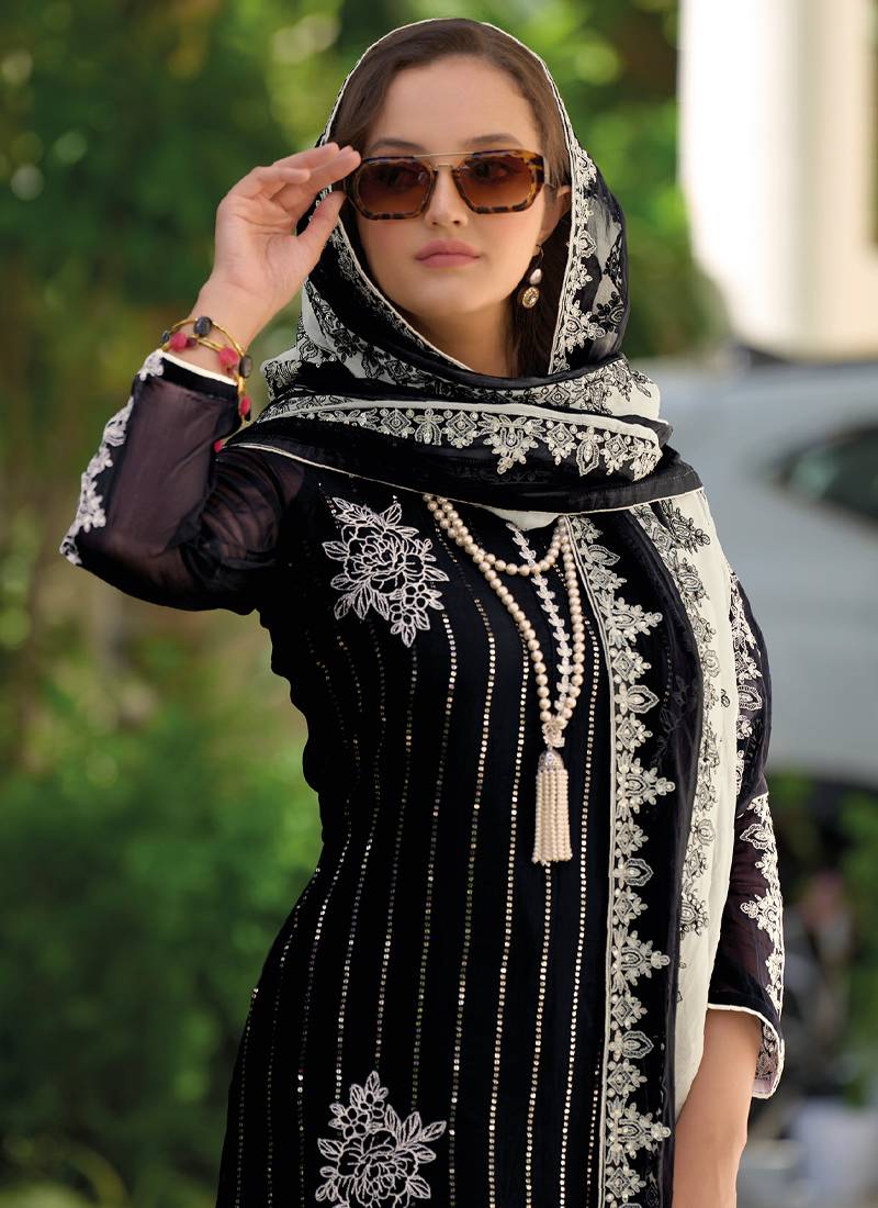 Beautiful Black Pakistani Style Straight Suit For Women Ethnic Wear -  KREATAGHNA COLLECTION - 4202440