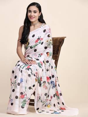 Polka Dot Georgette Jari Printed Saree 3