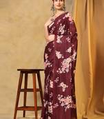 Wine Colour Floral Printed Sari