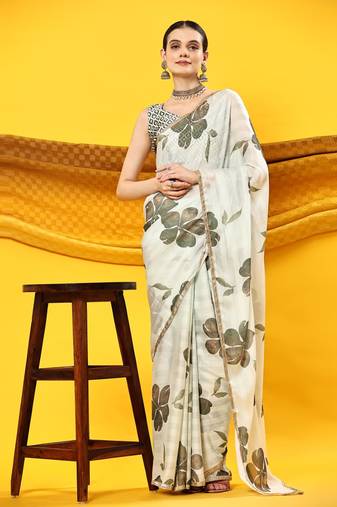 Pista Green Floral Saree