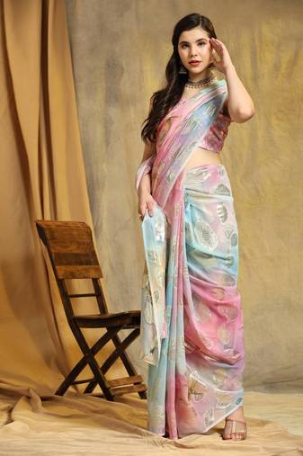 Peastal Colour Georgette Saree