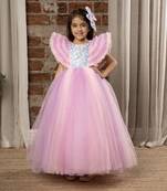 Sequin body Angel sleeves fit and flare ball gown for baby Girls - Baby Pink