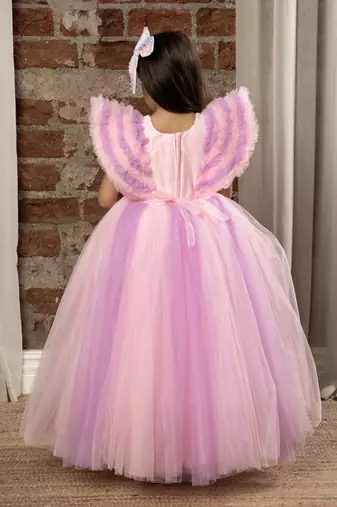 Sequin body Angel sleeves fit and flare ball gown for baby Girls - Baby Pink