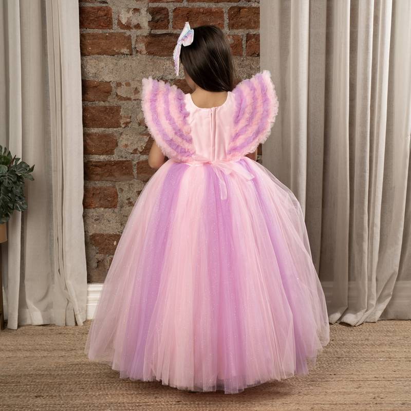 Sequin body Angel sleeves fit and flare ball gown for baby Girls - Baby Pink