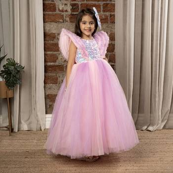 Sequin body Angel sleeves fit and flare ball gown for baby Girls - Baby Pink 4
