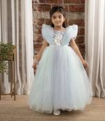 Sequin body Angel sleeves fit and flare ball gown for baby Girls - Sky Blue