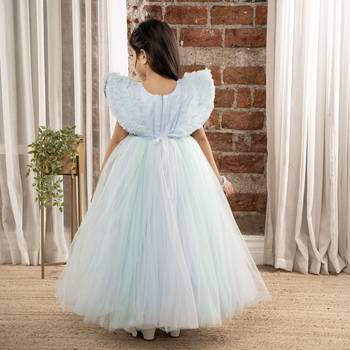 Sequin body Angel sleeves fit and flare ball gown for baby Girls - Sky Blue 2