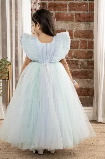 Sequin body Angel sleeves fit and flare ball gown for baby Girls - Sky Blue