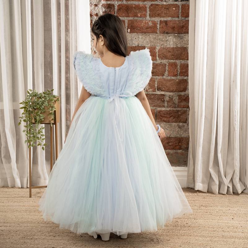 Sequin body Angel sleeves fit and flare ball gown for baby Girls - Sky Blue