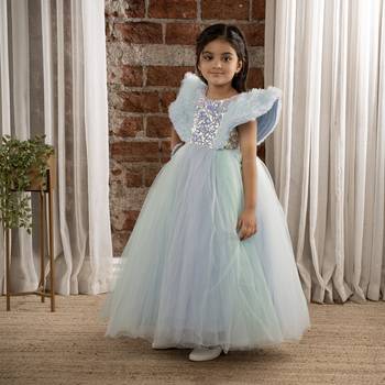 Sequin body Angel sleeves fit and flare ball gown for baby Girls - Sky Blue 3
