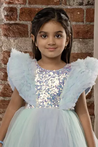 Sequin body Angel sleeves fit and flare ball gown for baby Girls - Sky Blue