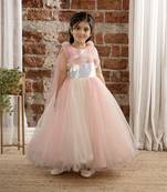 Ministitch Open sleeves Sequin & Flower Applique body party ball gown for Baby Girls  - Cream