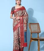 Graceful Peacock Print Kalamkari Saree