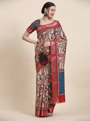 Graceful Peacock Print Kalamkari Saree 2