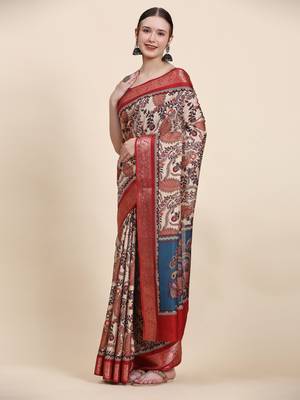 Graceful Peacock Print Kalamkari Saree 3