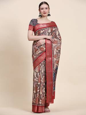 Graceful Peacock Print Kalamkari Saree 4