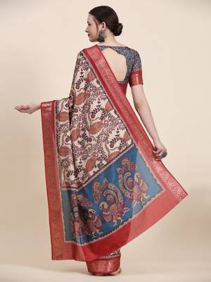 Graceful Peacock Print Kalamkari Saree 5