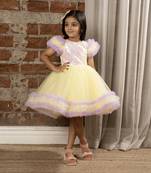 frilled cap sleeves and sequin body party dress for baby girls - - Lemon