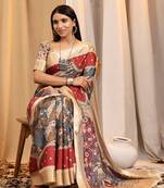 Red Tussar Silk Kalamkari Saree