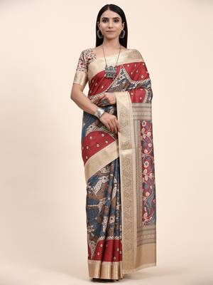 Red Tussar Silk Kalamkari Saree 2